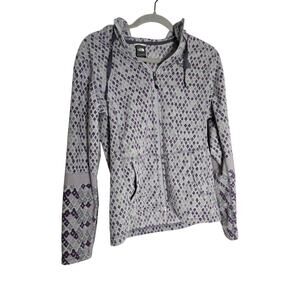 North Face Women's  Medium Grey Purple Dimond Zip Fleece Hoodie Layering Jacket